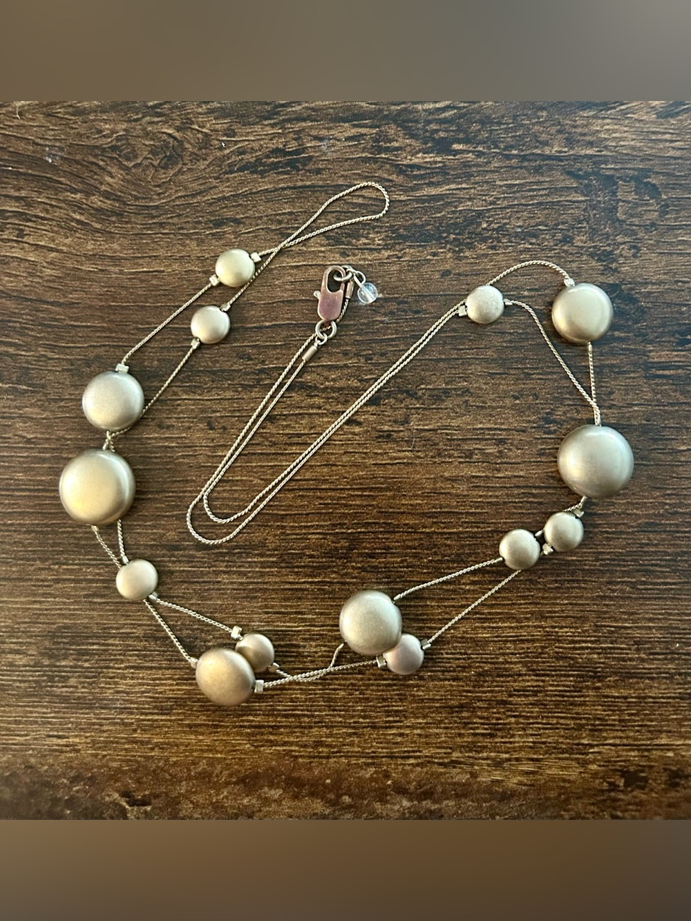 Long Multi-Strand Satin Gold Bead Necklace